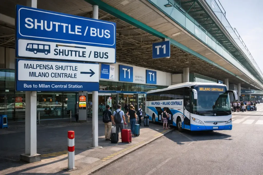 Malpensa Airport bus stop outside Terminal 1 arrivals