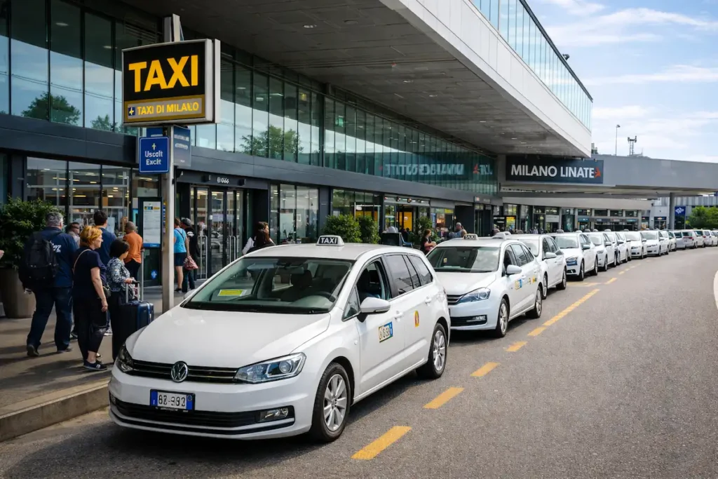 Taxi service at Milan Linate Airport Official taxi rank outside Milan Linate Airport