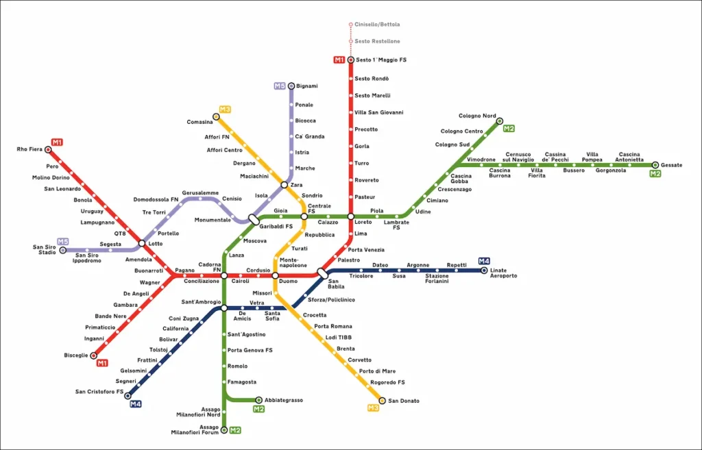 Milan metro map showing M2 line to Cadorna station for Last Supper visit